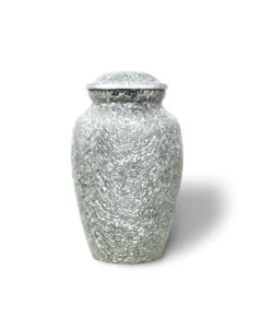 A Grave Affair urn crafted in a cracked silver by 21 Grammori